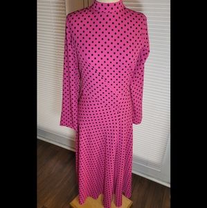 Sz 10 Ann Taylor pink polka dot mock neck midi dress